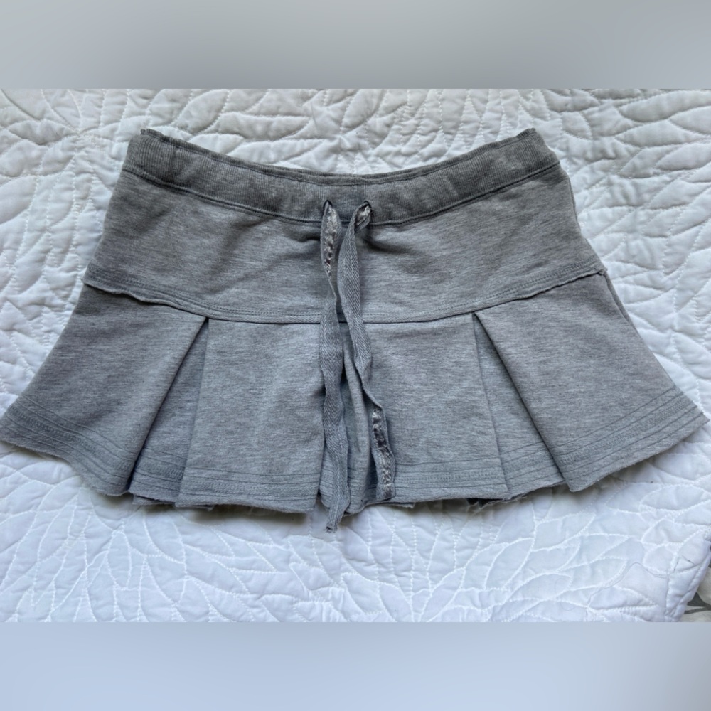 Gray Pleated Skirt with Drawstring
